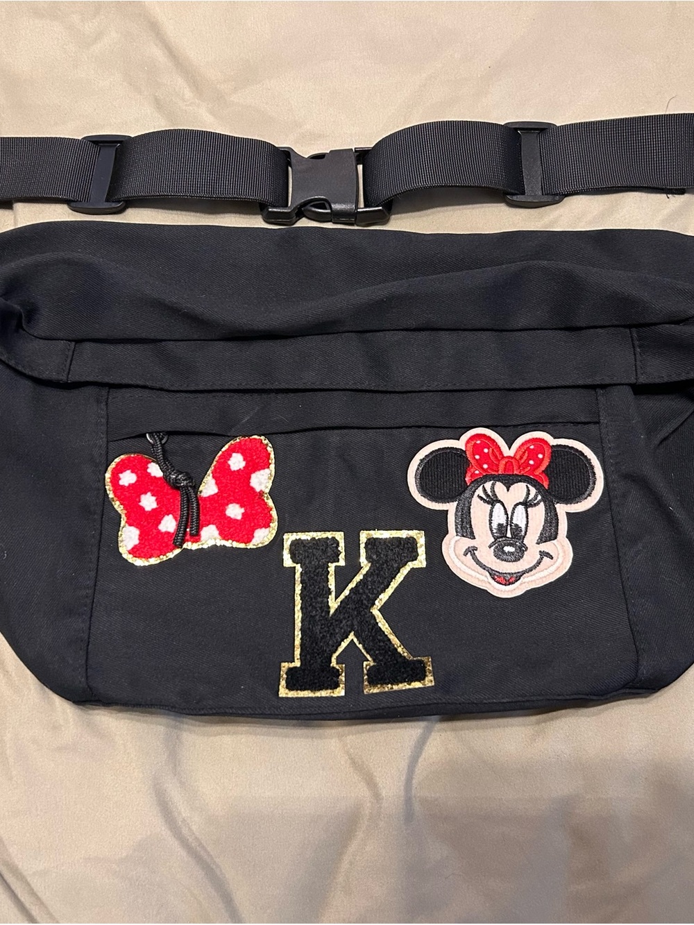 Black Minnie Mouse Patch Waist Bag - Red Accent. Plus size